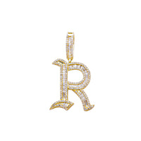 Colgante de letra R con inicial de diamante (14K)