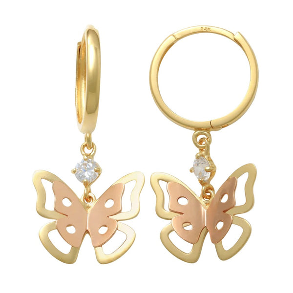 Zirconia Butterfly Dangling Earrings (14K)
