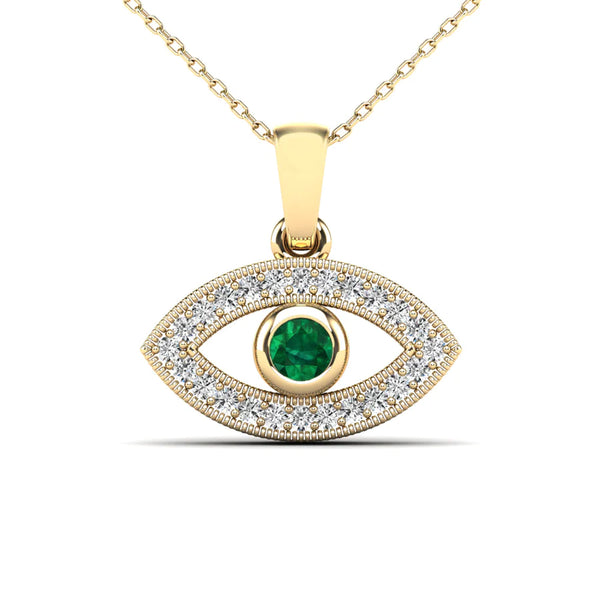 Diamond Green Evil Eye Pendant (14K)