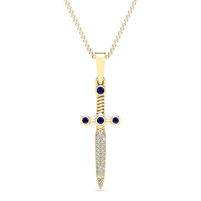 Diamond Sapphire Dagger Pendant (14K)