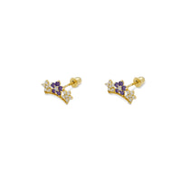 Milgrain Flowers CZ Stud Earrings (14K)