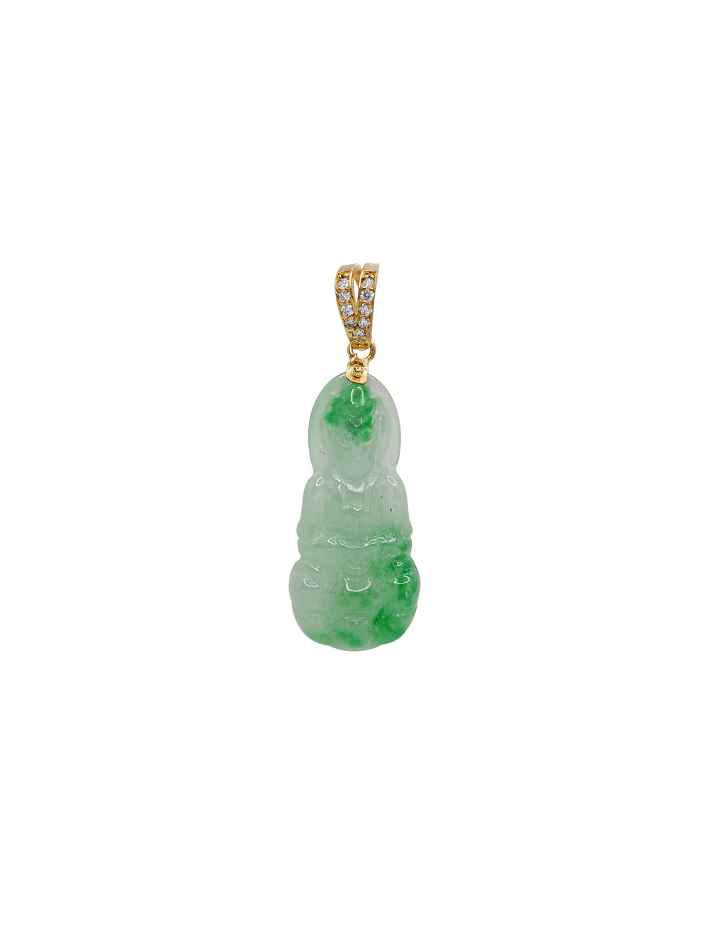 Diamond Guan Yin Green Jade Pendant