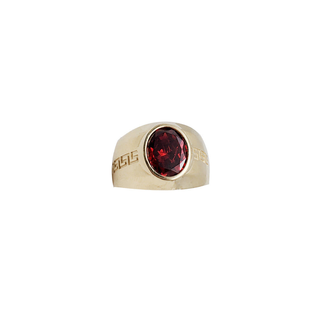 Red Stone Oval Men's Ring (14K)