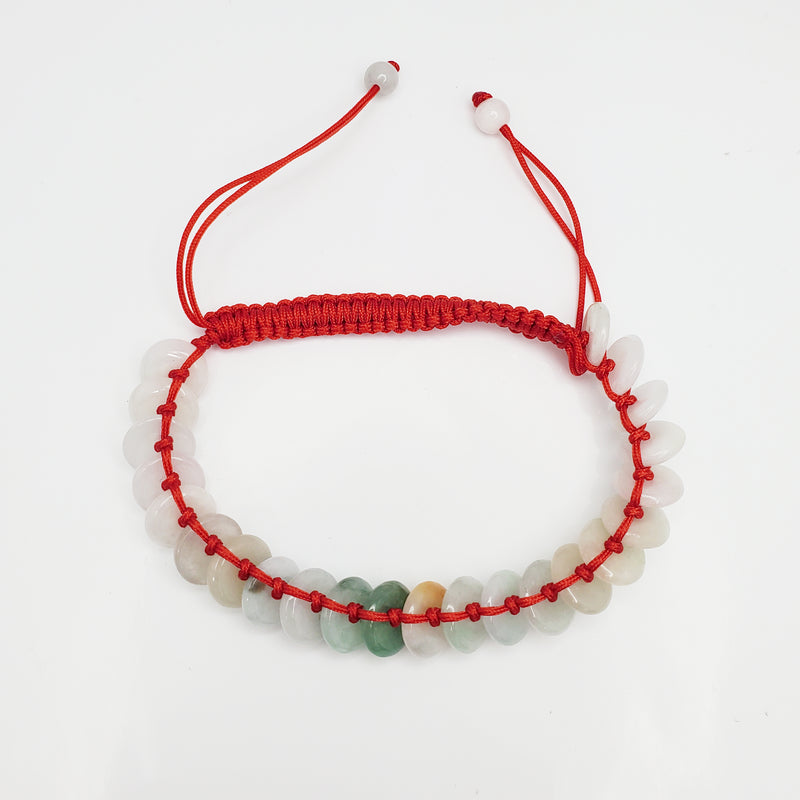 Adjustable Jade Red String Lucky Round Pi Disc Bracelet