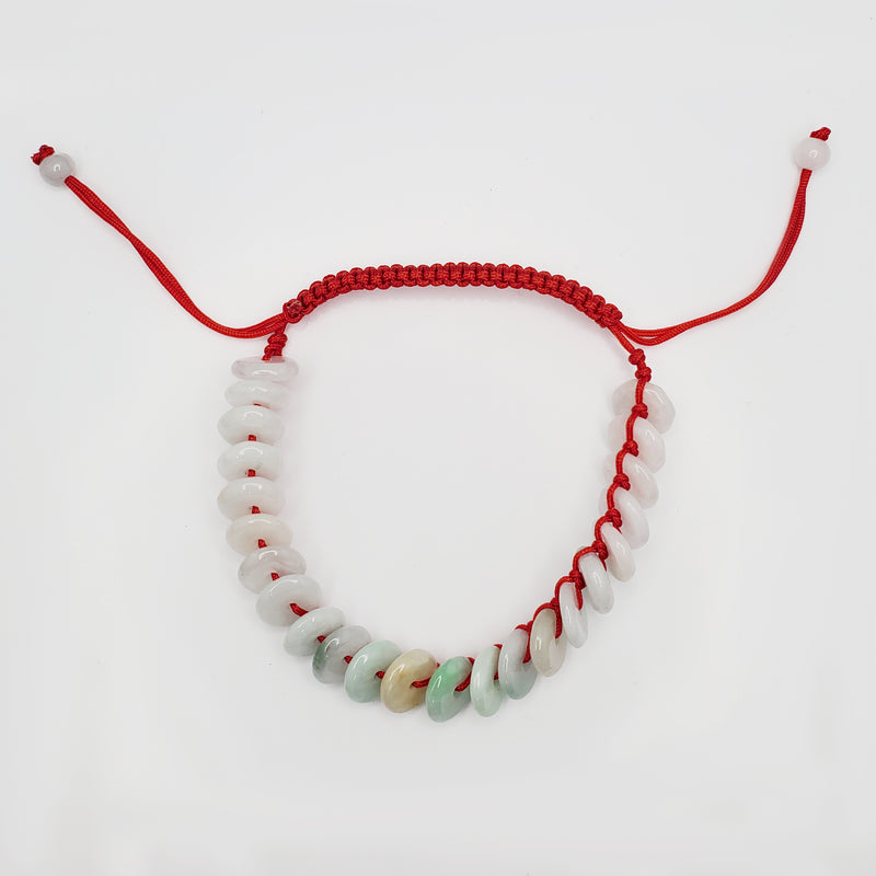 Adjustable Jade Red String Lucky Round Pi Disc Bracelet