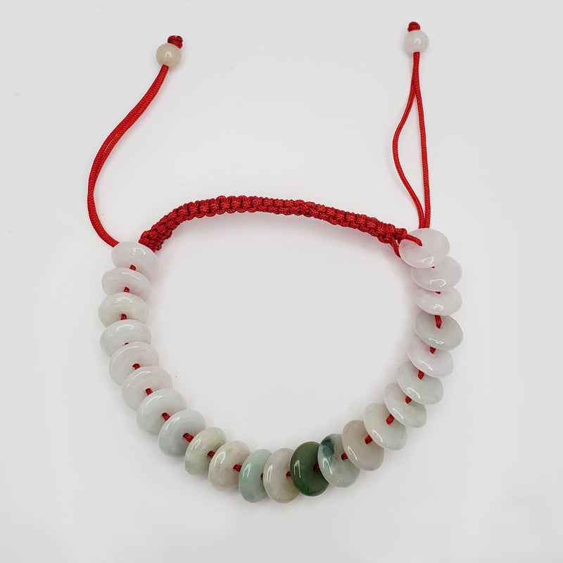 Adjustable Jade Red String Lucky Round Pi Disc Bracelet