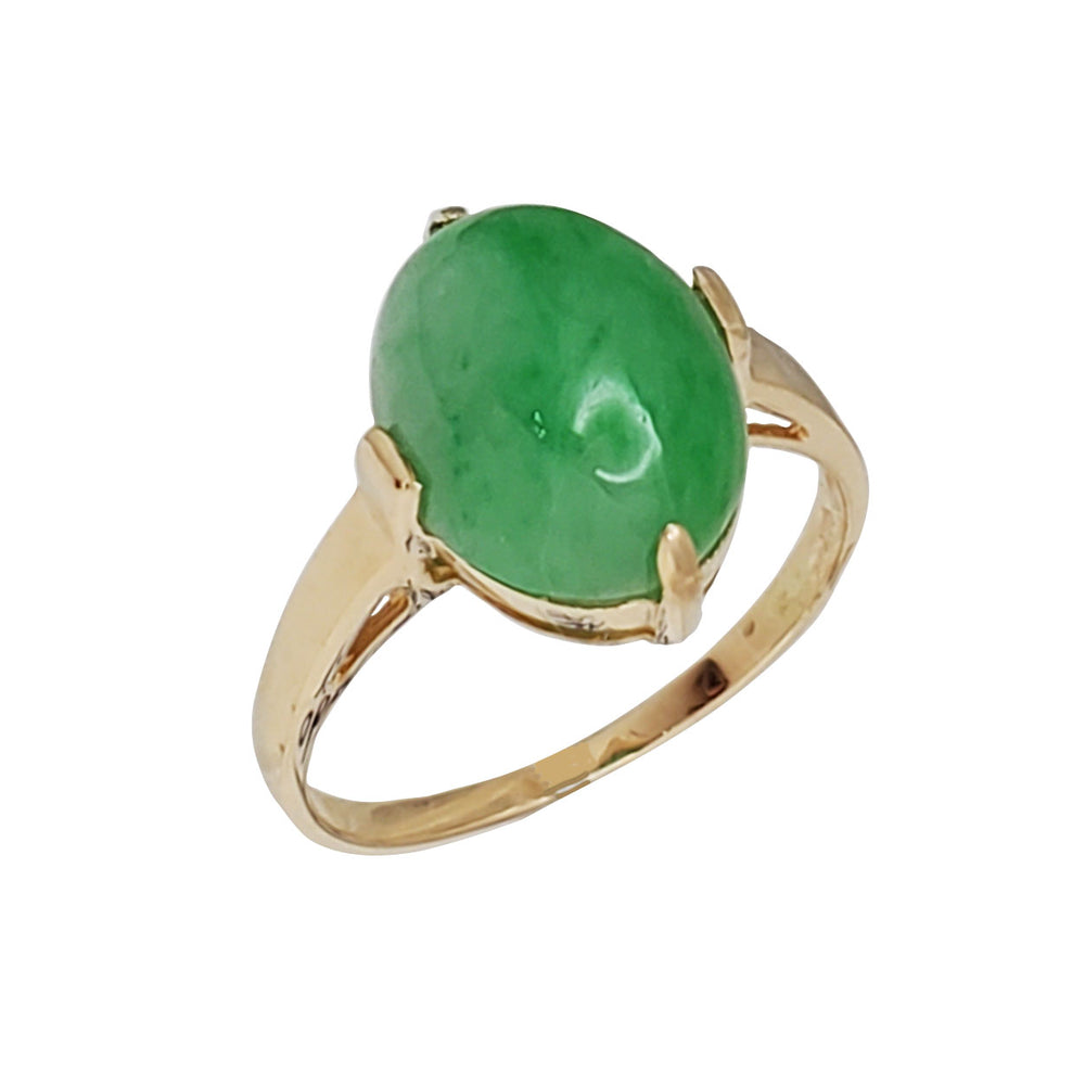 Oval Cabochon Green Jade 4-Prong Ring (14K)