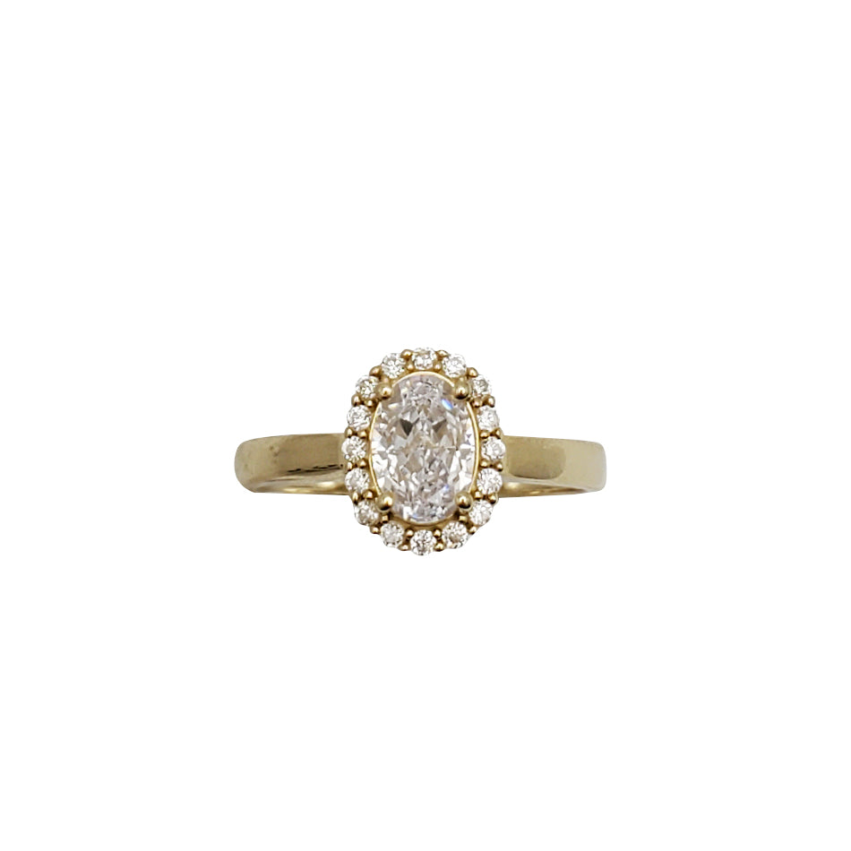 Halo Oval Cut Zirconia Solitaire Lady Ring (14K)