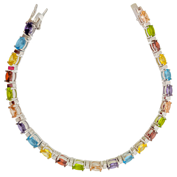 Tennis Multicolor Rainbow CZ Bracelet (Silver)