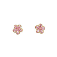 Zirconia Flower Cherry Blossom Stud Earrings (14K)