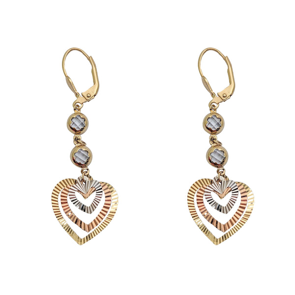 Tri-Tone Fluted Hearts Earring (14K)