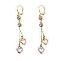 Tri-Tone Fluted Double Heart Earring (14K)
