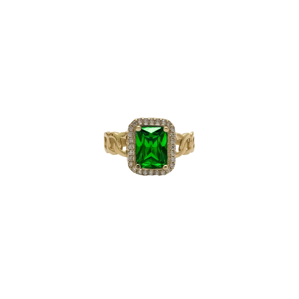 Emerald CZ Miami Link Lady Ring (14K).