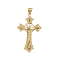 Fleur de Lys CZ Jesus Cross Pendant (14K)