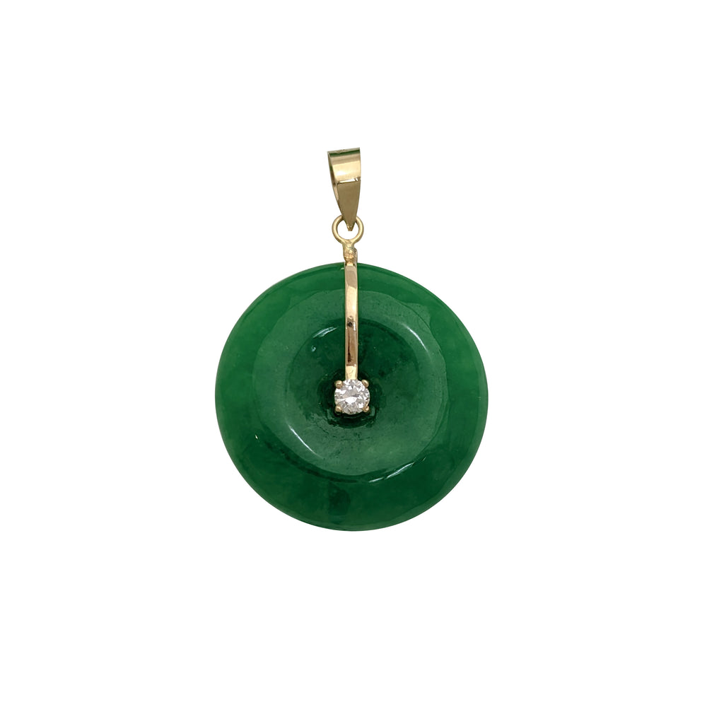 Jade Happiness Symbol Round Disc Pendant (14K)