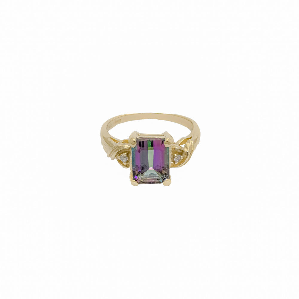 Emerald Cut Mystic Topaz Diamond Ring (14K)