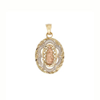 Tricolor Diamond-Cuts Virgin Mary Oval Pendant (14K)