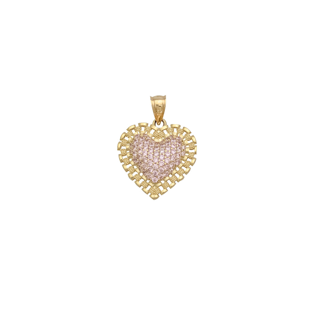 Concave Heart CZ Pendant (14K)