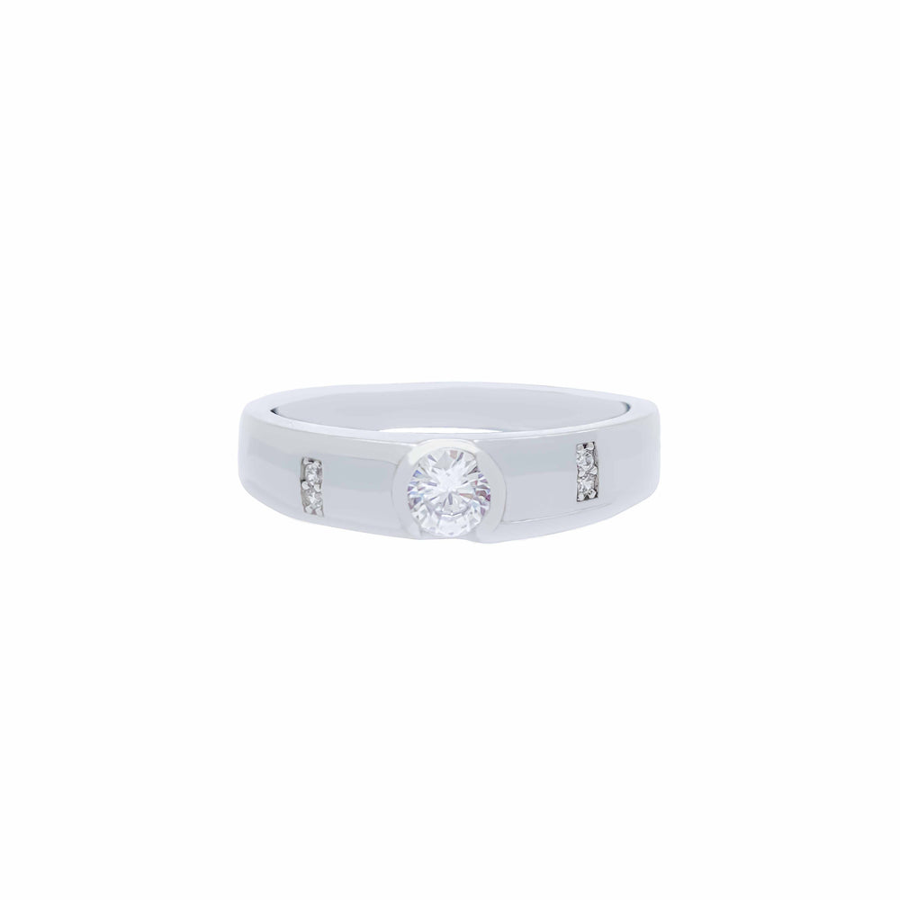 Semi Bezel CZ Band Ring (Silver)