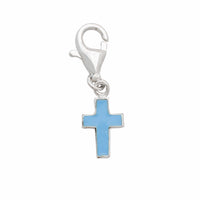 Blue Sky Enameled Cross Charm (Silver)