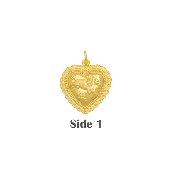 Good Fortune (福) Dog (狗) Zodiac Sign Puffy Heart Pendant (24K)