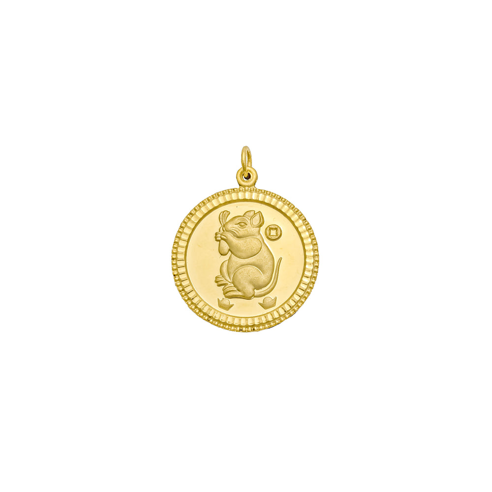 Happiness [鼠] Round Medallion Rat Pendant (24K)