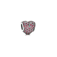 Red Zirconia Puffy Heart Charm for Bracelet (Silver)