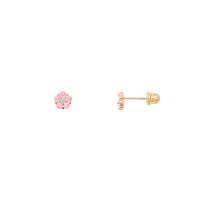 Pink Flower Stud Earrings (14K)