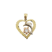 Tricolor Dolphin Flower Heart Pendant (14K)