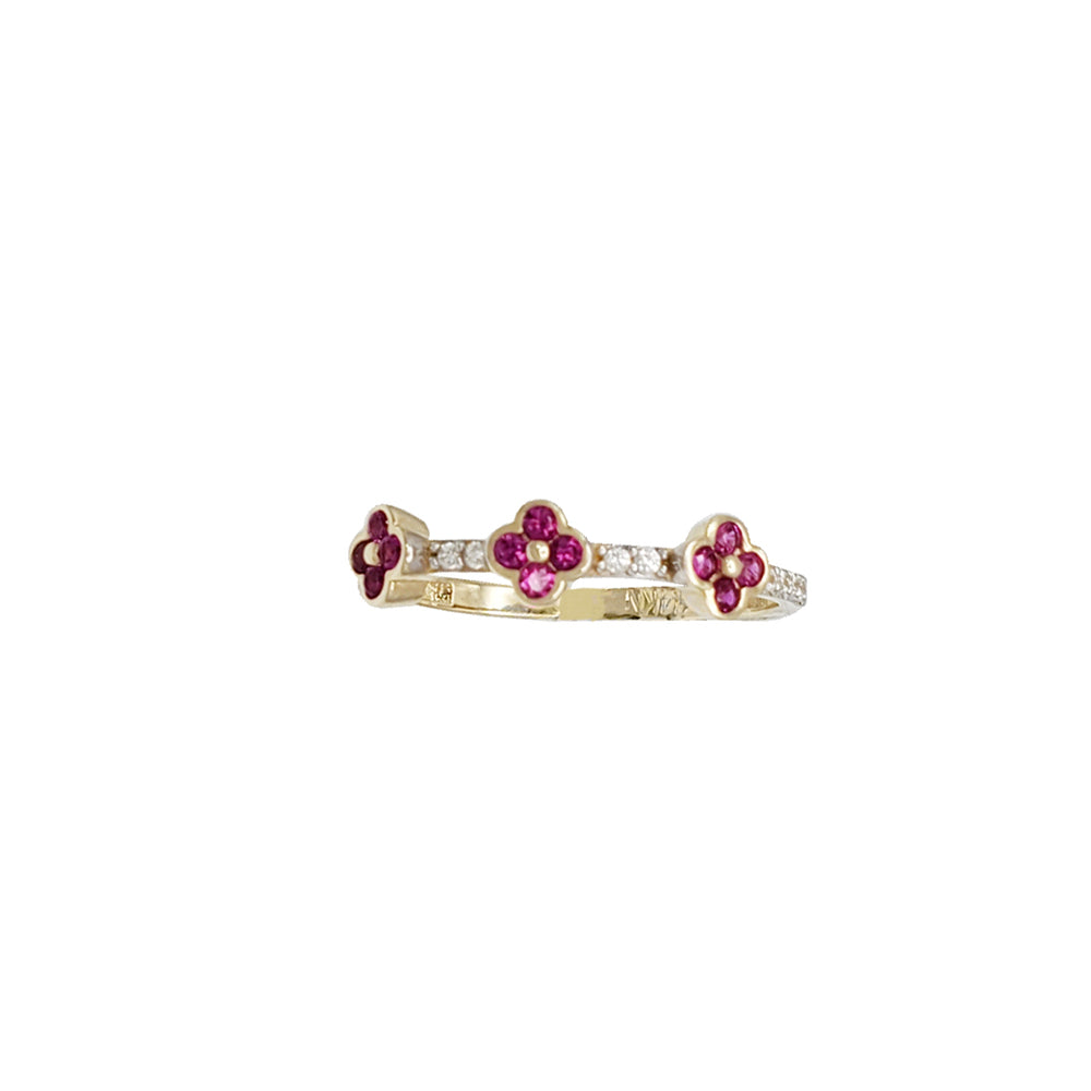 Hot Pink Flower Motif Ring (14K)