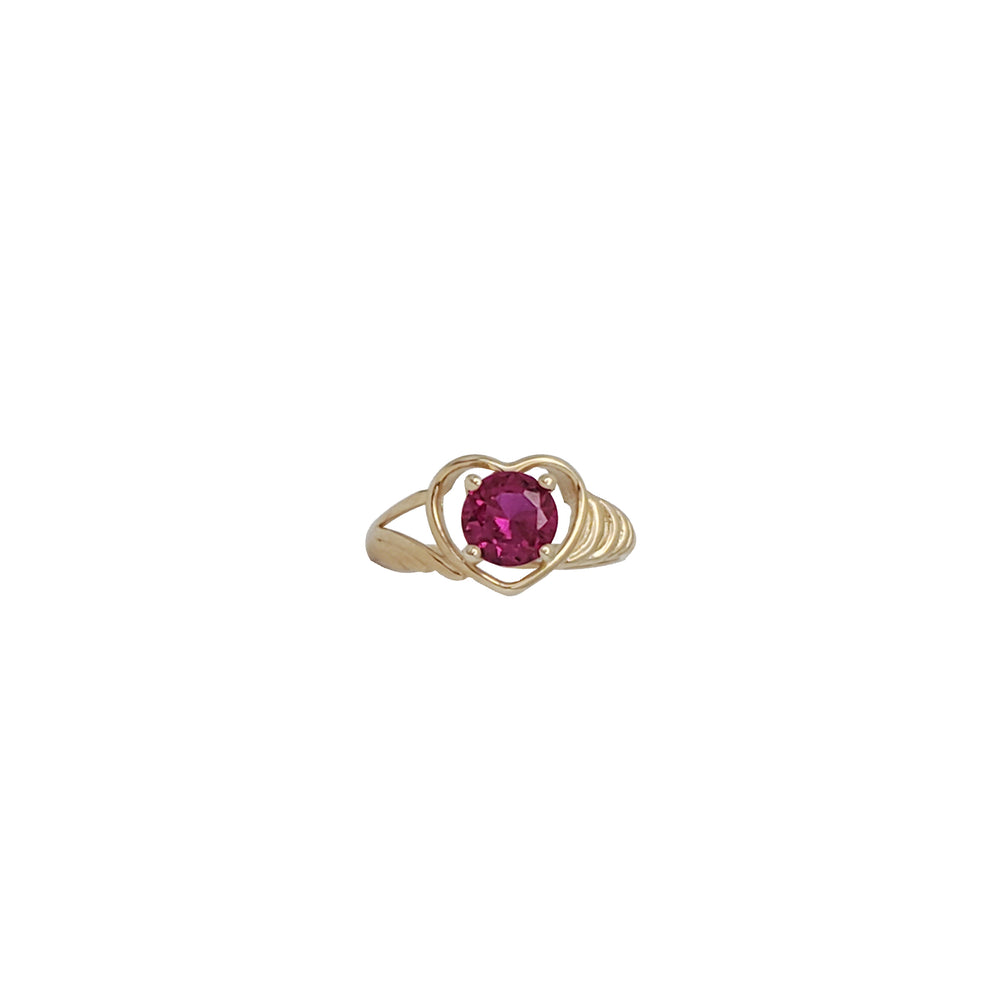 Red Stone Heart Baby-Sized Ring (14K)