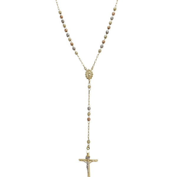 Tricolor Disco-Cut Rosary Necklace (14K)