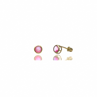 Round Bezel Stud CZ Earrings (14K)