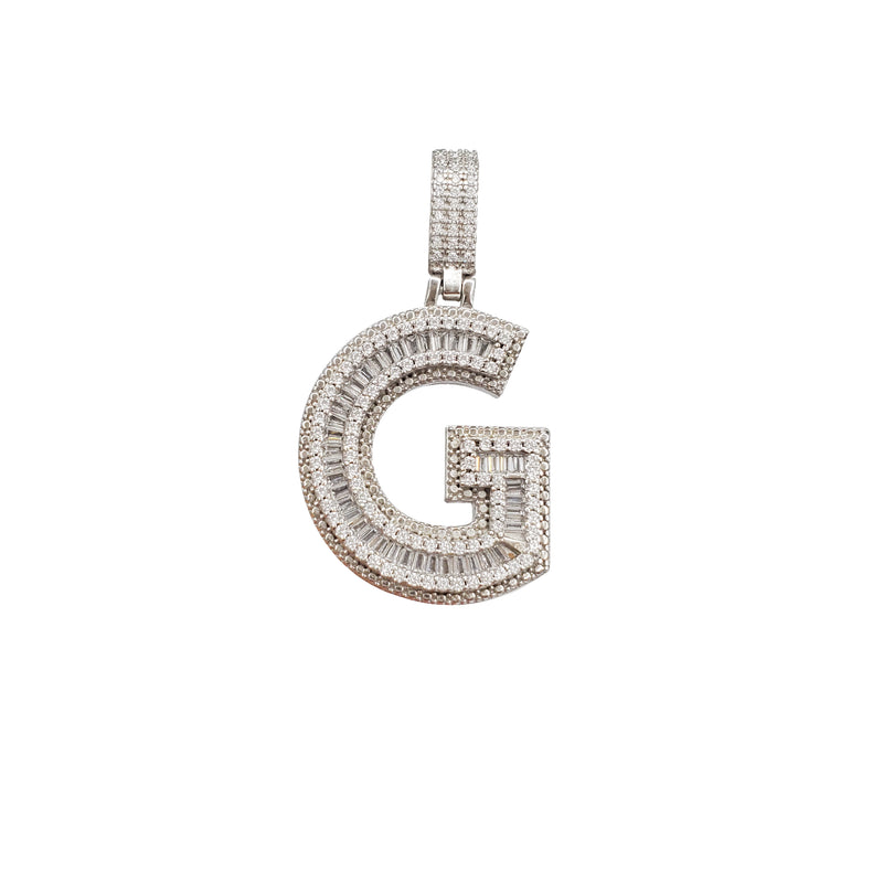 Icy Initial Sans Serif Letter Pendant (Silver)