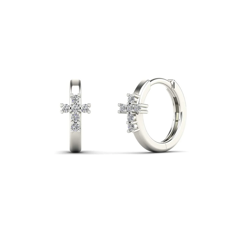 Diamond Cross Huggie Earrings (14K)
