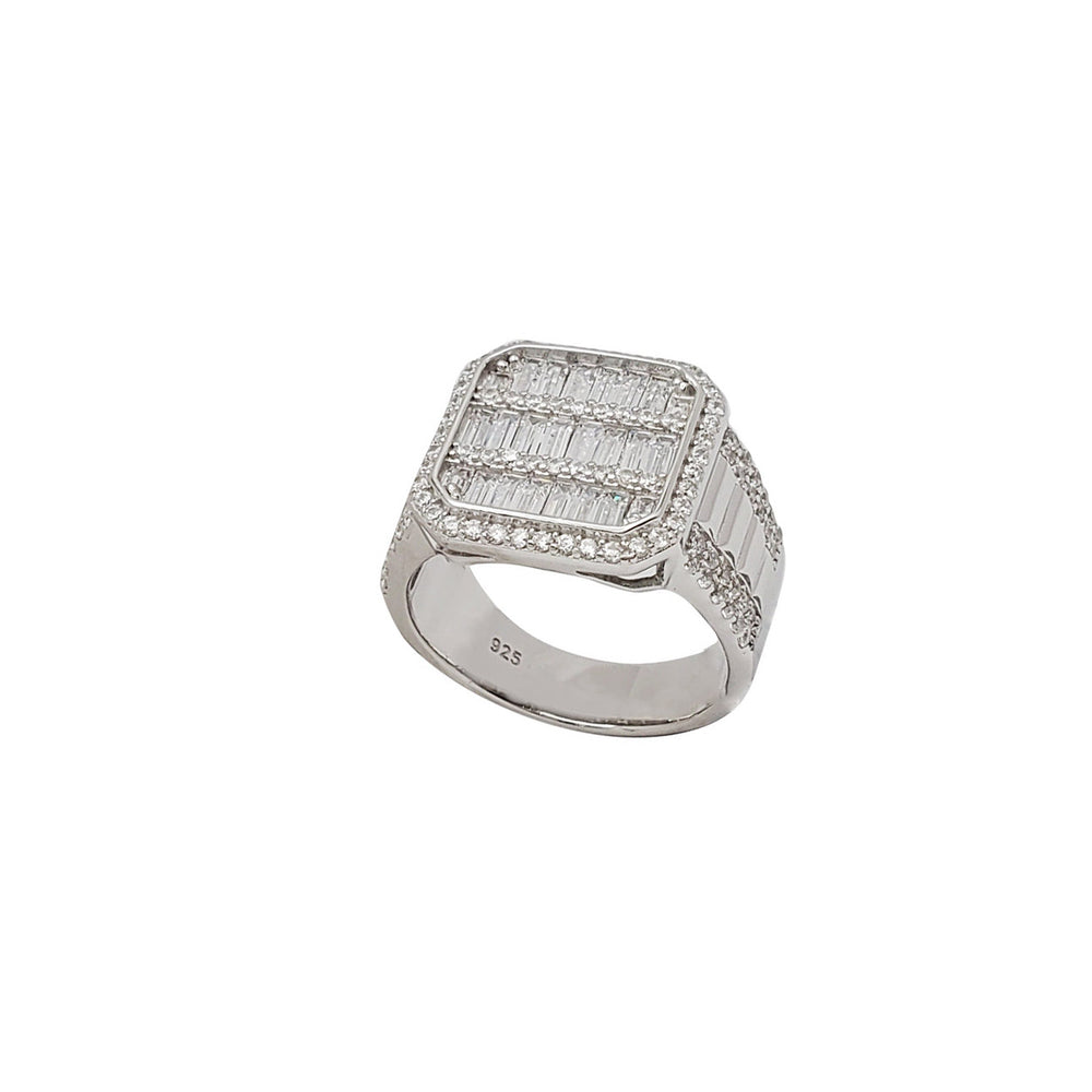 Square Design Baguette Stone Ring (Silver)