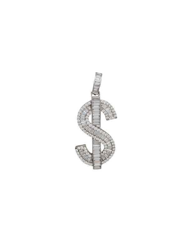 Iced-Out Dollar Sign Pendant (Silver)