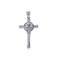 White Gold Round & Baguette Cut Crucifix Cross Pendant (14K)