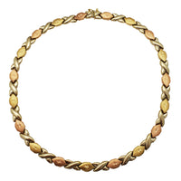 Tri-Tone Sand Finish "XO" Fancy Necklace (14K)
