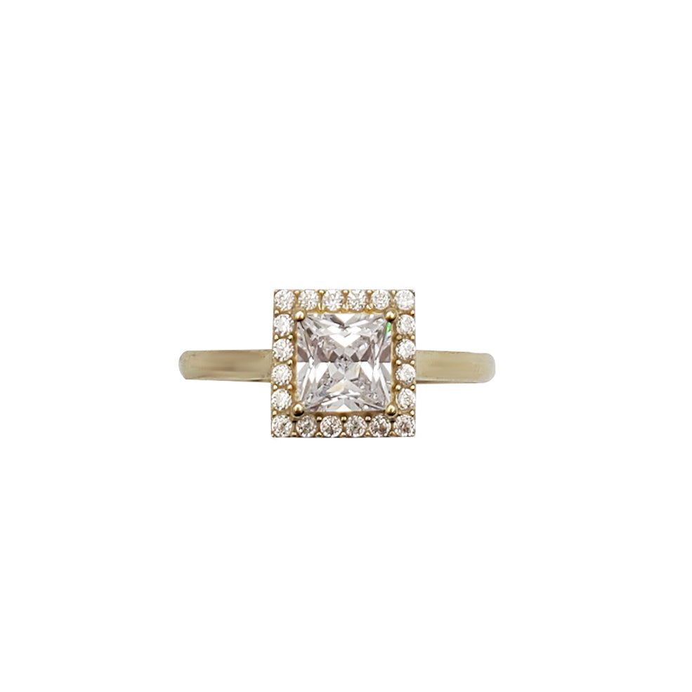 Halo Princess Cut Zirconia Solitaire Lady Ring (14K)