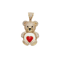 Stoneset Teddy Bear Enamel Heart Pendant (14K)