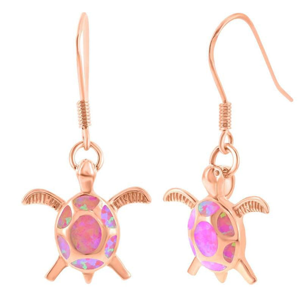 Rose Sterling Silver Pink Opal Turtle Earrings