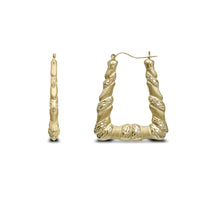 Textured Bamboo Rectangle Hoops Earrings (10K)