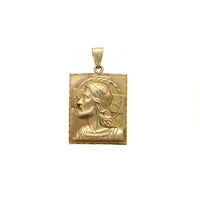 Textured Halo Jesus Head Square Pendant (14K)