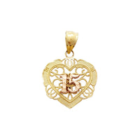 Two-Tone "15" Quinceañera Heart Pendant (14K)