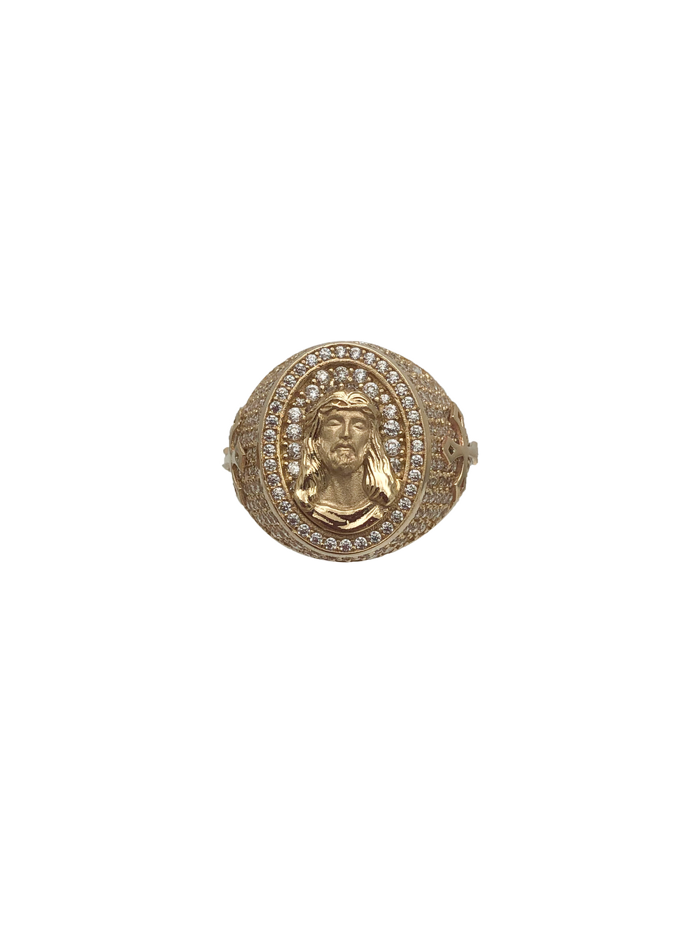 Zirconia Jesus & Cross Head Ring (14K)