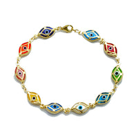 Multicolor Chained Evil Eye Bracelet (14K).