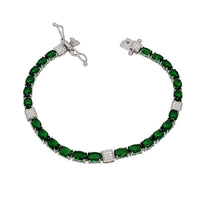 Verdant Dashes Zirconia Oval Stone Bracelet (Silver)