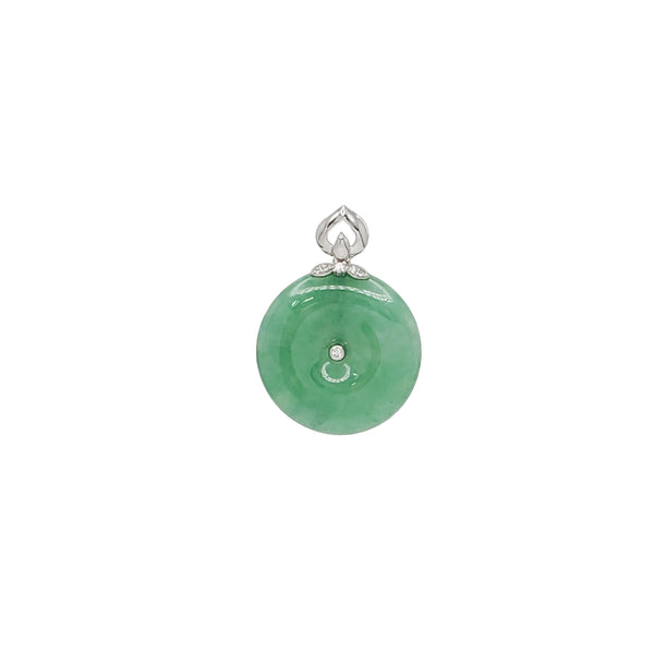 Diamond Bail Jade Pi Disc Pendant (14K)