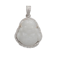 White Gold Diamond  Jade Buddha Pendant (14K)